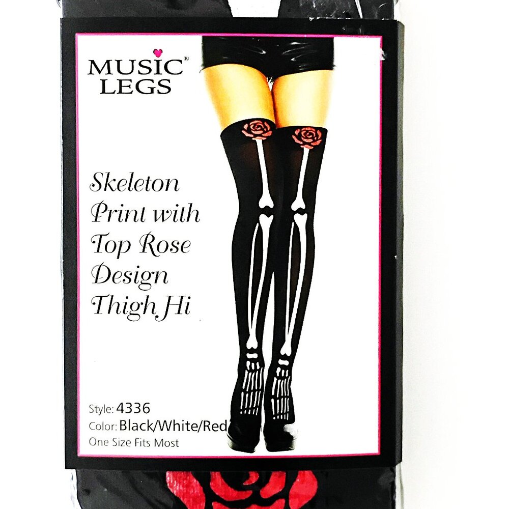 Skeleton Print Thigh High Tights, Halloween Tights, One Size